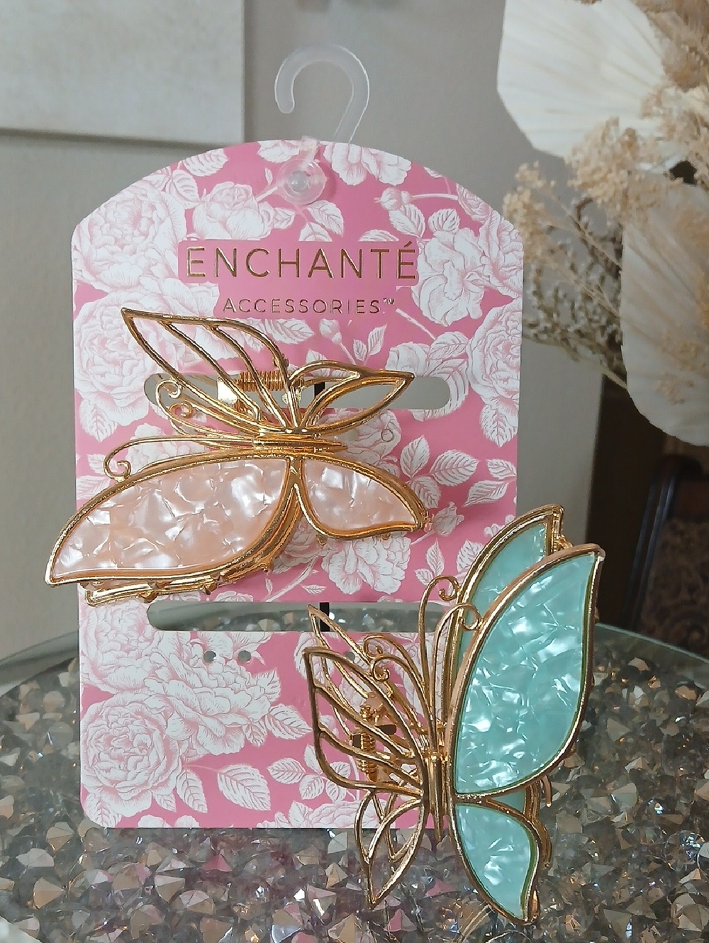 New Women's Gold Buterfly Hair Clips Pink & Turquoise Summer Hair Accessories